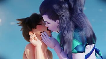 Widowmaker 3D obtiene el lado de la playa de Tases en un intenso encuentro hentai