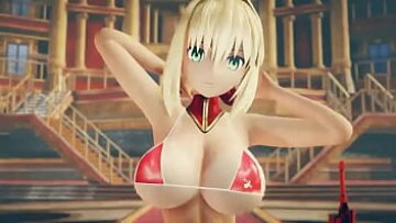Nero de Fate Grand Order en un encuentro de hentai caluroso y pesado